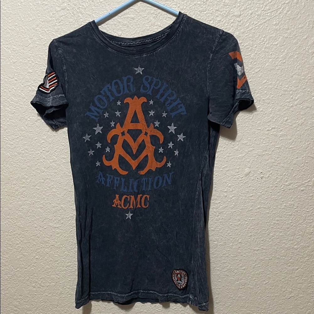 Affliction Live Fast Women's Black Embellished Tee Shirt. Good Condition. Size M